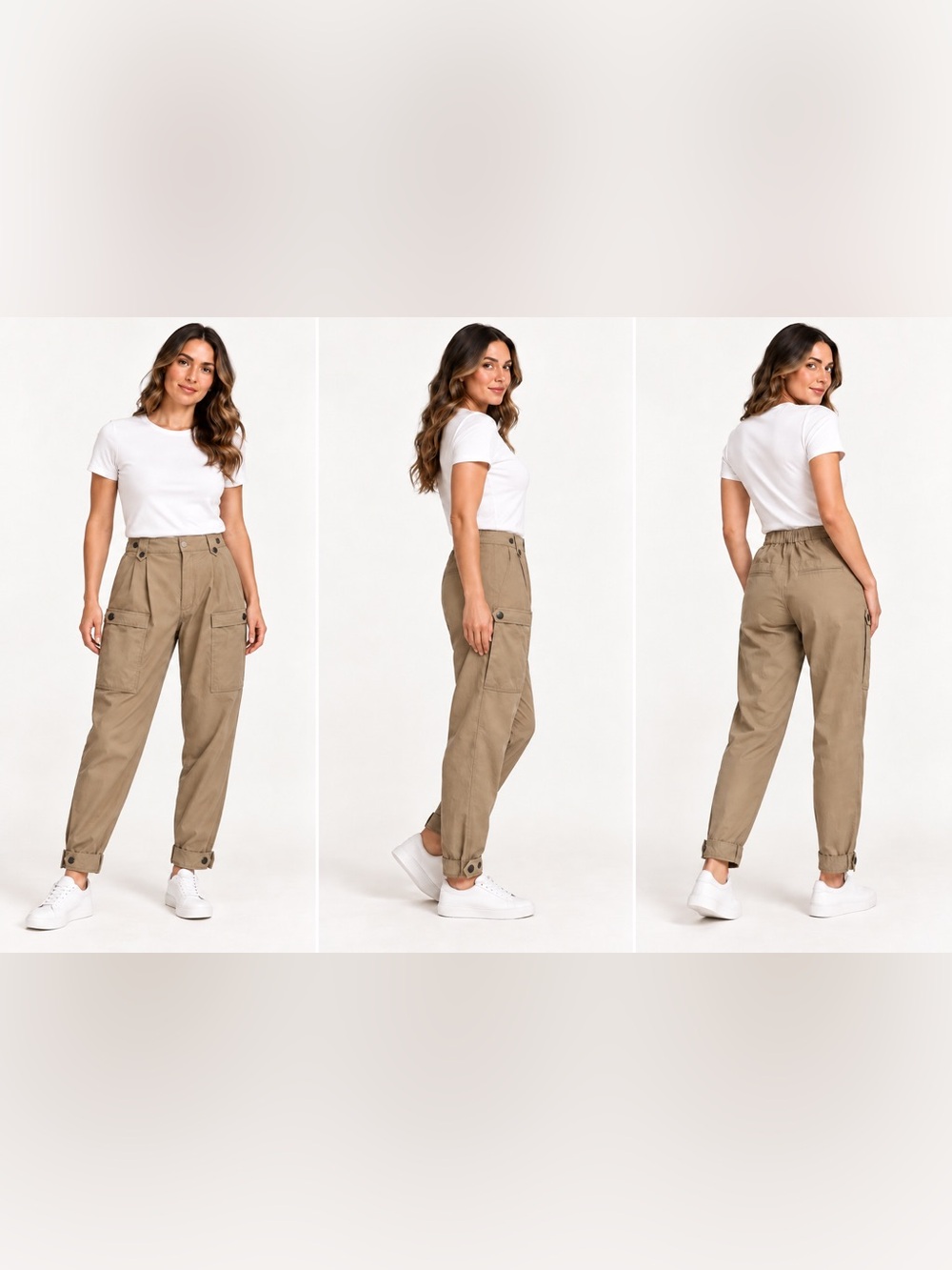 Gentle Herd Size M Beige Pleated Snap Closure Tapered Cargo Pants NWOT